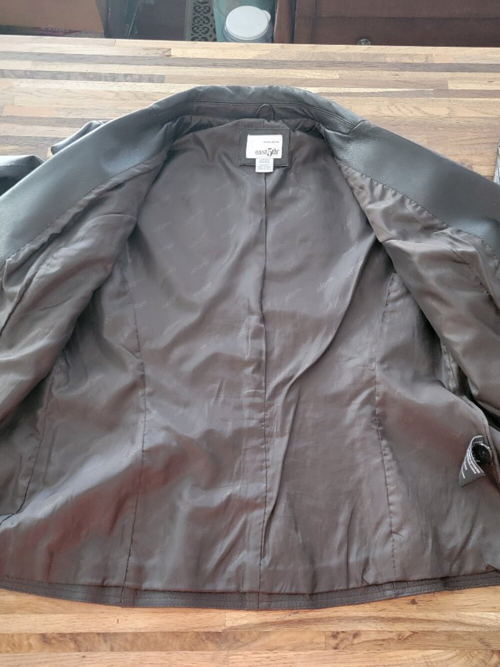 East 5th Brown Leather Collared 3 Button Blazer/Jacket - Picture 8 of 13
